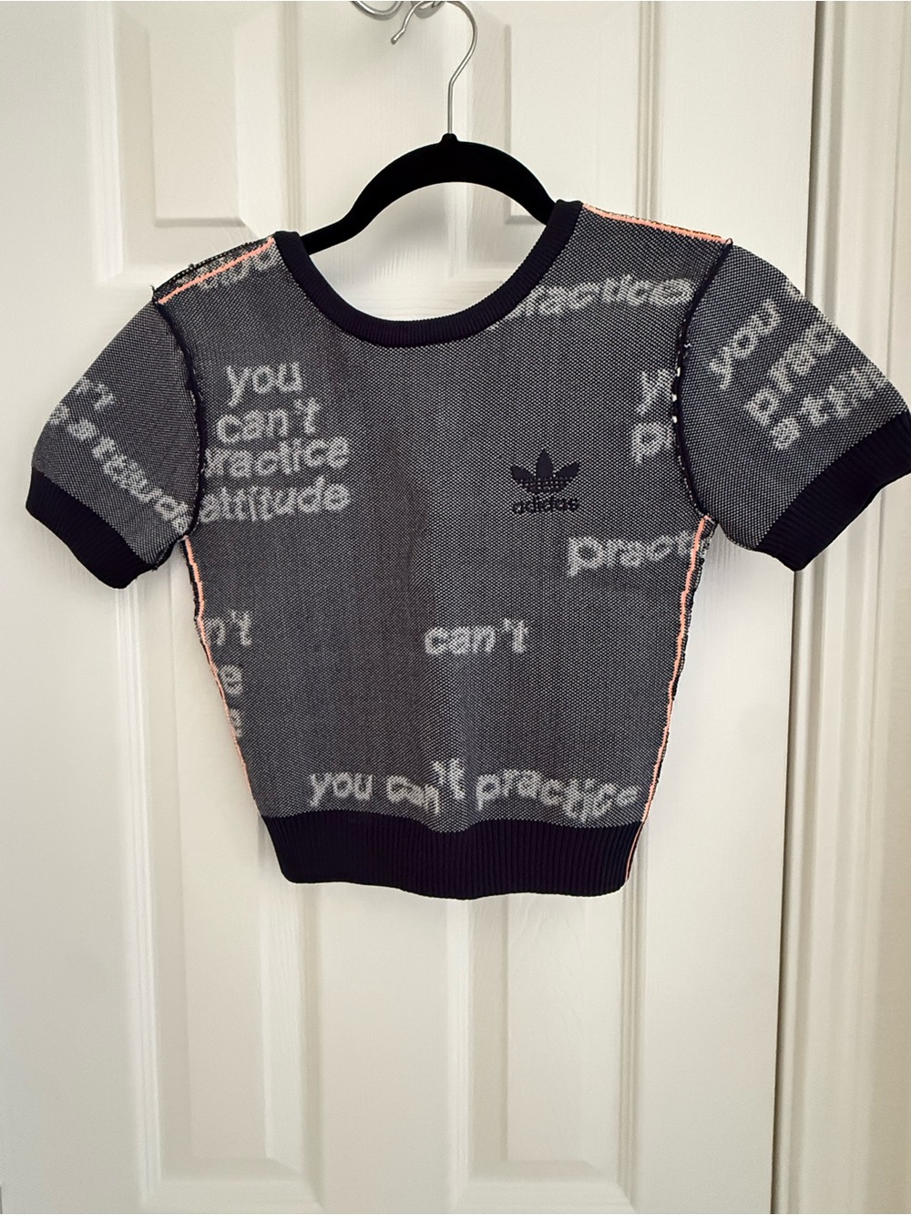 adidas Originals Graphic Intarsia Knit Crop Top, Navy, XS